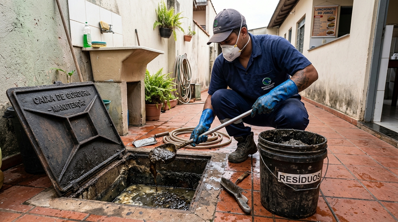 Remoção de resíduos da caixa de gordura em Ponta Grossa‑PR